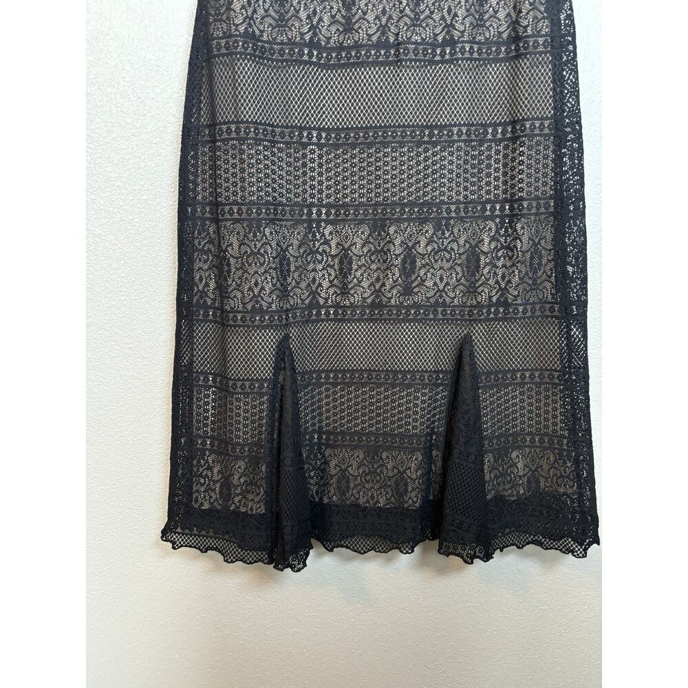 IDEOLOGY Lace Sheath Dress Medium Black W/ Beige Underlayer Cocktail Sleeveless - Picture 2 of 7